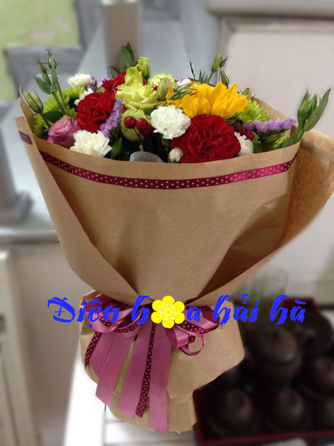 Bó hoa hướng dương và hoa cẩm chướng