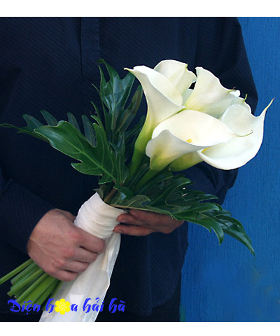 Bó hoa cưới bằng hoa rum trắng