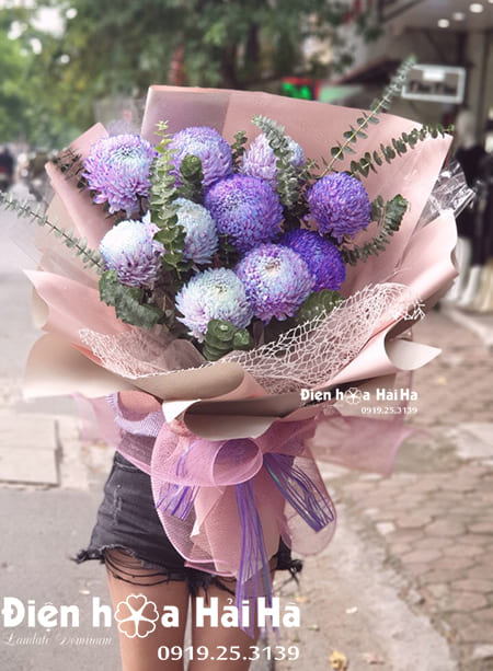 Bó hoa Cúc Mẫu Đơn màu tím – Diệu Kỳ