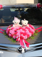 Bộ hoa giả cho xe cưới giá rẻ hồng sen hồng phấn