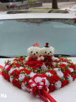 Bán bộ hoa lụa kết xe cưới hồng đỏ hồng trắng