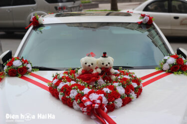 Bán bộ hoa lụa kết xe cưới hồng đỏ hồng trắng