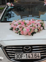 Bộ hoa lụa cao cấp kết xe cưới hình trái tim