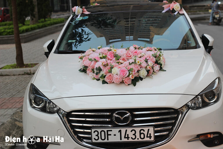 Bộ hoa lụa cao cấp kết xe cưới hình trái tim