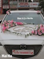 Bộ hoa trang trí xe cưới bằng lụa mẫu mới 2023 phi yến hồng