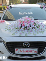 Bộ hoa lụa trang trí xe cưới hoa lan hot 2023