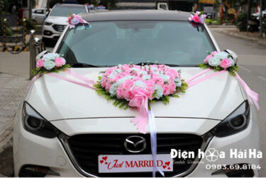 Bán hoa giả cho xe cưới mầu hồng bông to