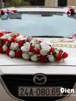 Bộ hoa lụa cho xe cô dâu hồng đỏ trắng