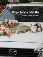 Hoa lụa gắn xe cưới giá rẻ kèm chữ song hỷ