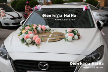 Hoa lụa gắn xe cưới giá rẻ kèm chữ song hỷ