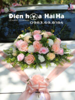 Hoa lụa trang trí xe cô dâu 3 cụm màu hồng