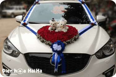 Hoa trên xe (SET 14) Hoa xe cưới hồng đỏ - Nồng Nhiệt