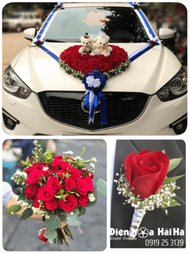 (SET 14) Hoa xe cưới hồng đỏ - Nồng Nhiệt