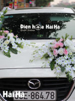 Bán bộ hoa lụa gắn xe cưới song lan thiết kế mới