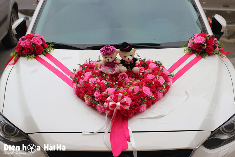 Bán bộ hoa giả kết xe cưới hồng sen hồng phấn