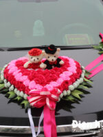 Bán hoa giả trang trí xe cưới trái tim hồng sen hồng phấn