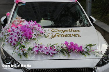 Bộ hoa giả gắn xe cưới lan hồng