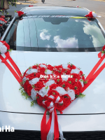 Bộ hoa giả trang trí xe cưới bông to màu đỏ giá rẻ