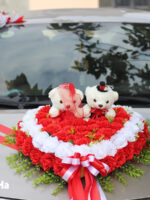 Bộ hoa lụa kết xe cưới hồng đỏ trắng kèm gấu giá 1300k