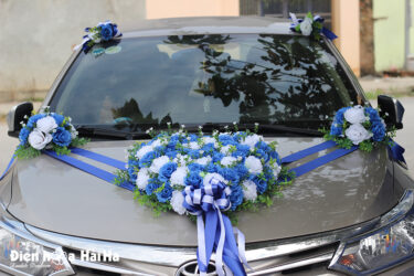 Bộ hoa gắn xe cưới hoa hồng xanh