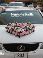 Bộ hoa lụa gắn xe ô tô hoa lụa cao cấp hình trái tim
