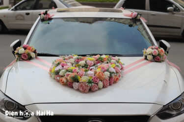 Bộ hoa lụa kết xe cưới cao cấp hình trái tim