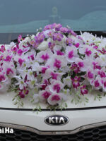 Bộ hoa lụa kết xe cưới hoa lan tím trắng
