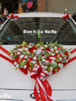 bộ hoa giả trang trí xe hoa trái tim rỗng đặt biệt