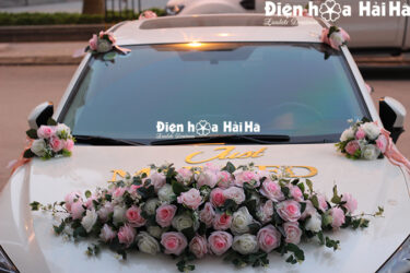 Bộ hoa trang trí xe cưới bằng hoa lụa Just Married