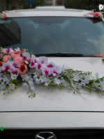 Bộ hoa xe cưới bằng vải hồ điệp nhụy tím