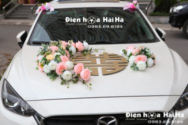 Hình thực tế bộ hoa lụa gắn xe cưới giá rẻ