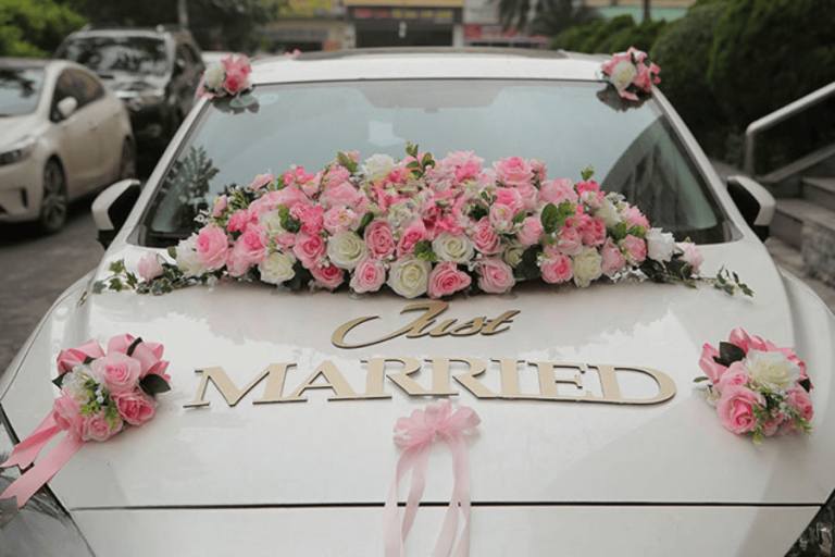 Bộ hoa lụa kết xe cưới siêu phẩm