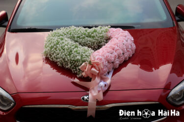 Hoa lụa cho xe cưới baby trắng hồng phấn