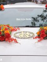 Hoa lụa trang trí xe cưới hoa hồng đỏ cam mã XHG-151