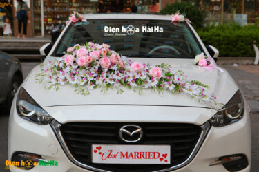 Hoa lụa trang trí xe cưới lan nhụy tím hồng phấn