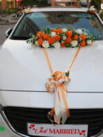 Hoa lụa trang trí xe cưới mầu cam