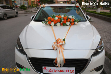 Hoa lụa trang trí xe cưới mầu cam