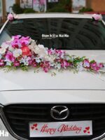 Hoa xe cưới bằng lụa gắn xe cô dâu lan Hồ Điệp đẹp
