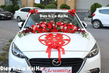 Bộ hoa xe cưới bằng lụa chữ hỷ đỏ HOT