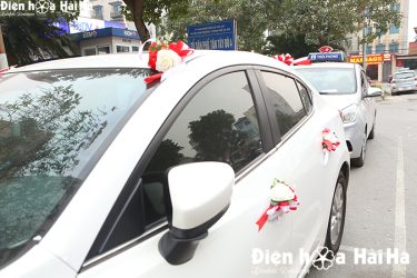 Hình ảnh hoa nóc cửa bộ hoa lụa kết xe cưới lan nhụy tím