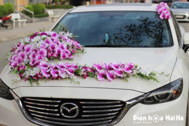 Mua hoa lụa trang trí xe cưới lan hồ điệp tím