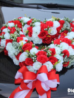 Mua hoa vải trang trí xe hoa cưới hình trái tim hồng đỏ hồng trắng