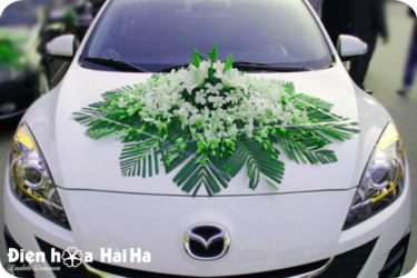 Hoa trên xe- SET 4 Xe hoa cưới lan trắng - Vui Mừng