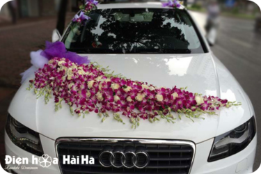 Hoa trên xe - (SET 5) Hoa trang trí xe cưới lan tím - Thủy Chung