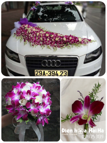 (SET 5) Hoa trang trí xe cưới lan tím - Thủy Chung