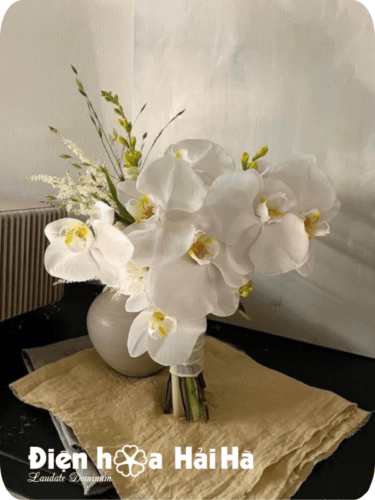 Bó hoa cưới SET 8 - Hoa trang trí xe cưới hồ điệp trắng - Thịnh Vượng