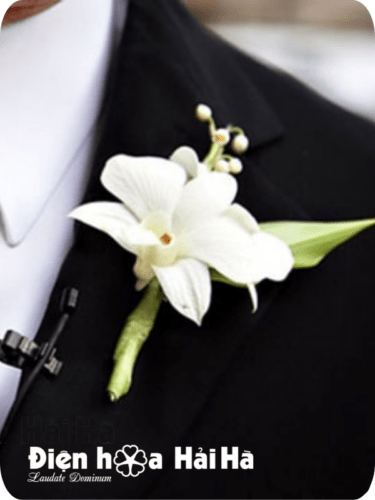 Hoa cài ngực chú rể - SET 8 - Hoa trang trí xe cưới hồ điệp trắng - Thịnh Vượng