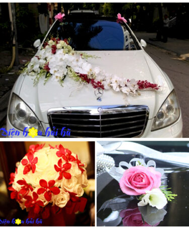 Trọn bộ trang trí xe hoa cưới & hoa cầm tay cô dâu (bộ 4)
