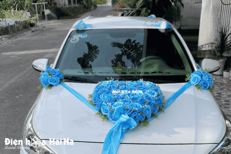 Bộ hoa giả trang trí xe cưới Ngọc Bích siêu bền đẹp