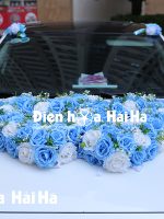 Bộ hoa giả kết xe cưới trái tim màu xanh